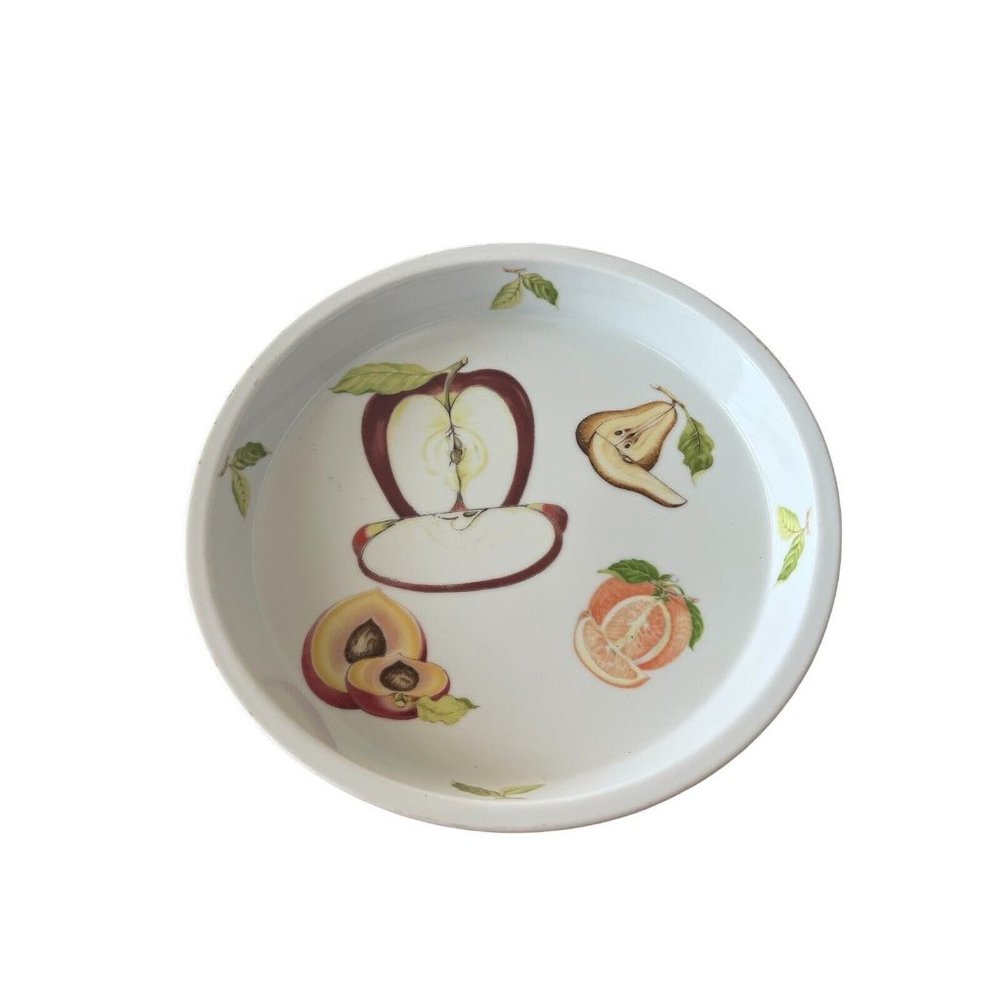 Seymour Mann San Fernando 8" Round Porcelain Casserole Tray Pie Fruit Design